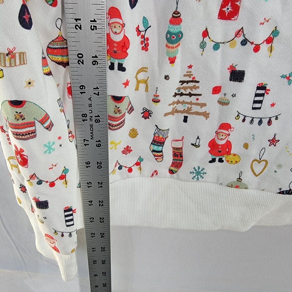 Christmas Style Print Pattern White Sweater Long Sleeves Crew Neck Women's Sz M - Picture 6 of 7
